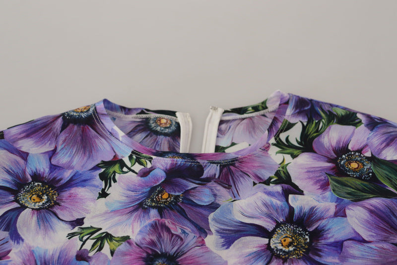 Purple Floral Silk Long Sleeve Top Blouse