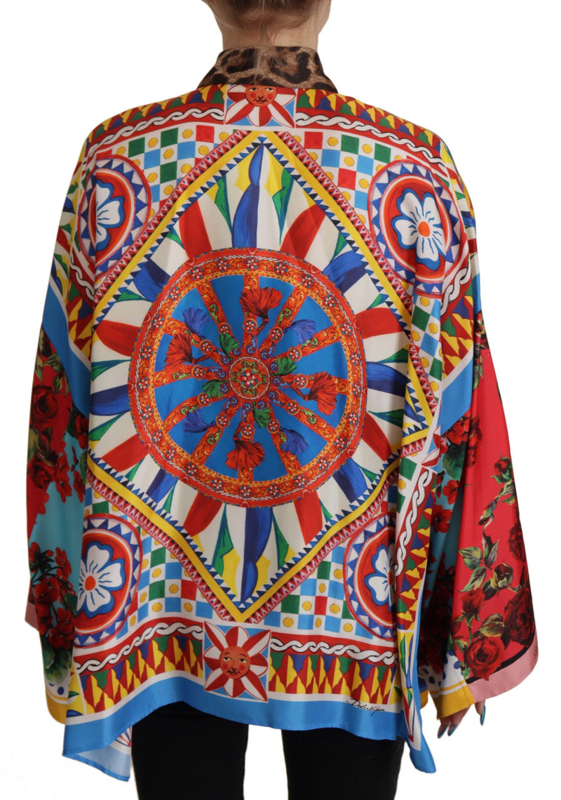 Multicolor Majolica Floral Silk Shirt Blouse