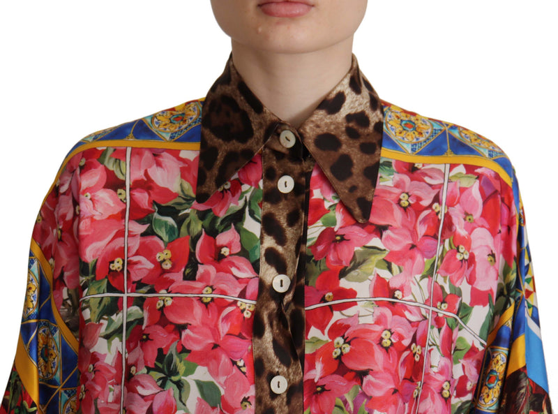 Multicolor Majolica Floral Silk Shirt Blouse