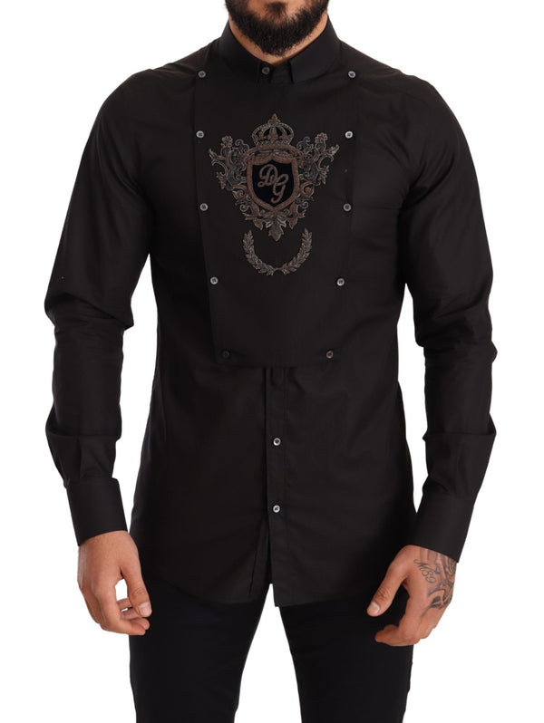 Black DG Crown Slim Fit Dress GOLD Shirt