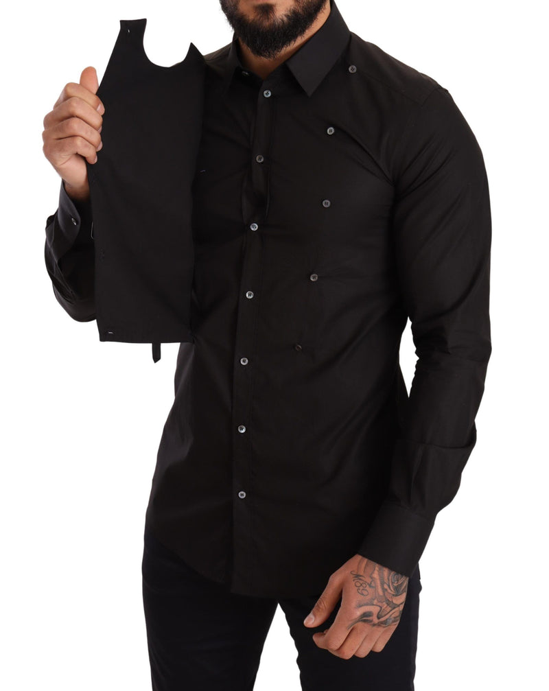 Black DG Crown Slim Fit Dress GOLD Shirt