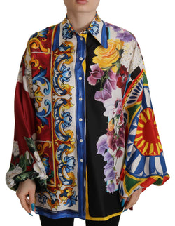 Multicolor Majolica Floral Silk Shirt Blouse