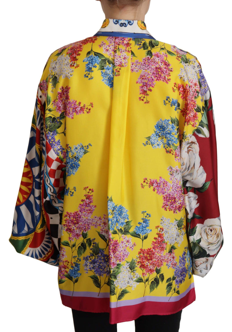 Multicolor Majolica Floral Silk Shirt Blouse