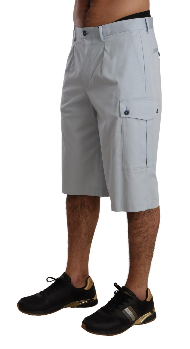 Light Blue Cotton Pockets Denim Cargo Shorts