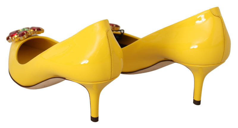 Yellow Patent Leather Crystal Heels Pump Shoes