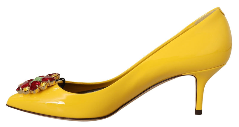 Yellow Patent Leather Crystal Heels Pump Shoes