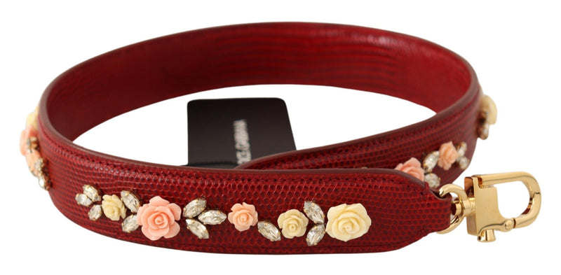 Red Floral Crystals Exotic Leather Bag Shoulder Strap