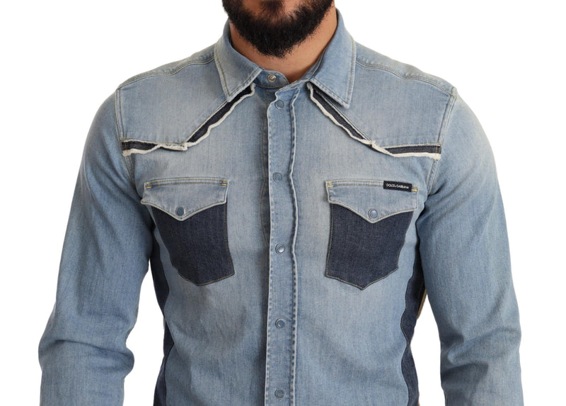 Blue Cotton Stretch Long Sleeves Denim Shirt