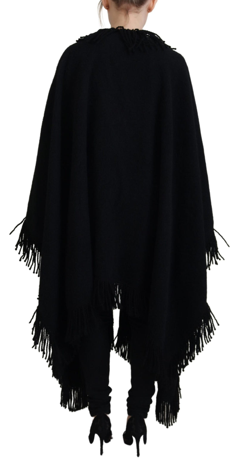 Black Long Sleeves Fringe Coat Alpaca Jacket