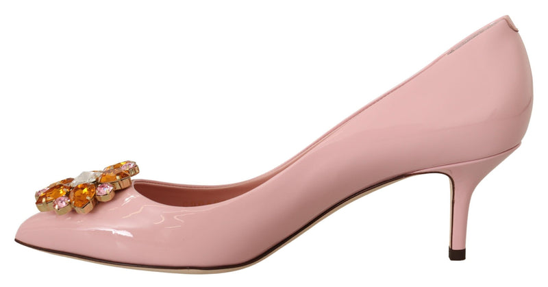 Pink Patent Leather Crystal Heels Pump Shoes