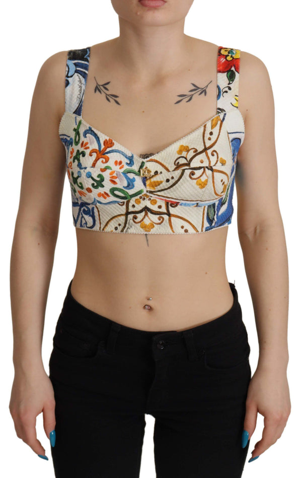 Multicolor Print Corset Bustier Cropped Top