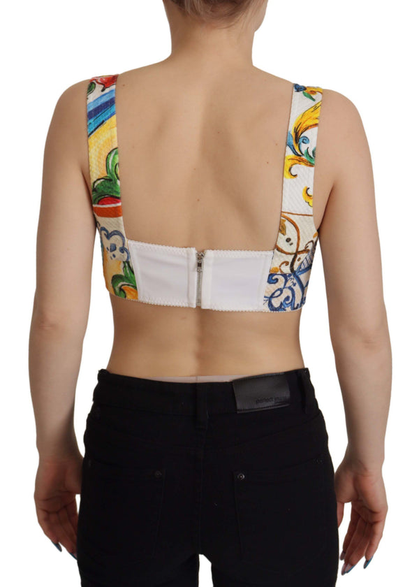 Multicolor Print Corset Bustier Cropped Top