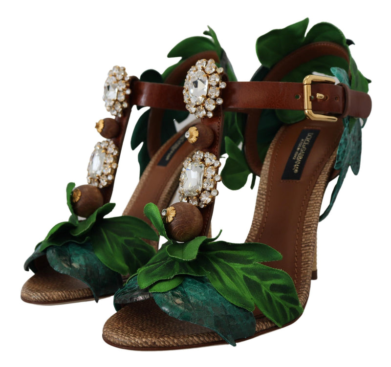 Multicolor Keira Leaf Appliqué Bejewelled Sandals Shoes