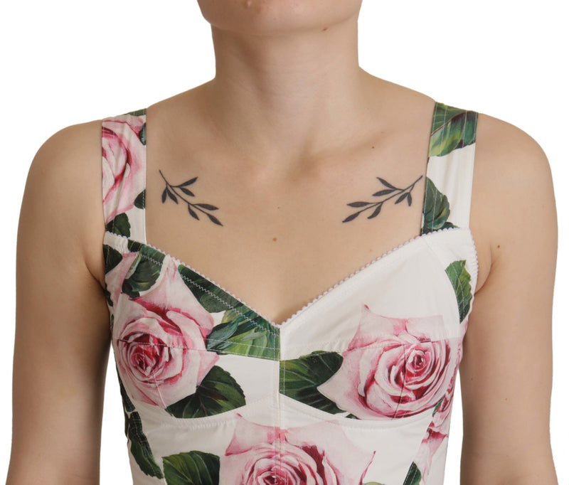 White Tropical Rose Print Corset Bustier Cropped Top