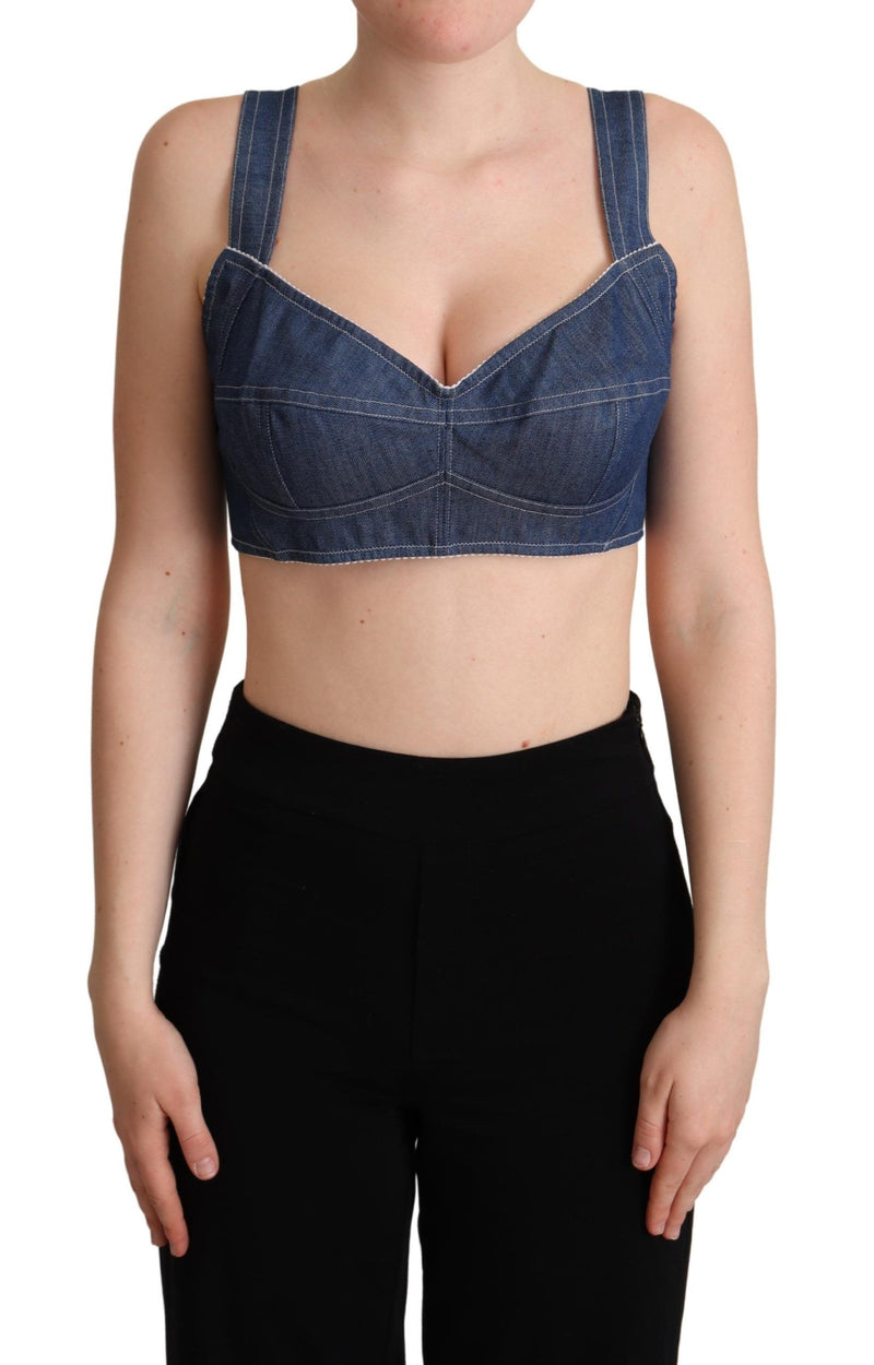 Blue Cotton Stretch Denim Crop Top