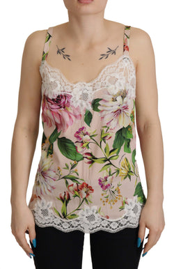 White Floral Print Lace Silk Camisole Lingerie Top