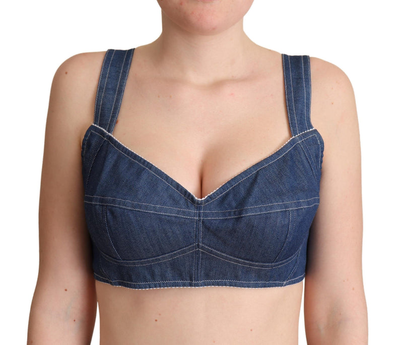 Blue Cotton Stretch Denim Crop Top