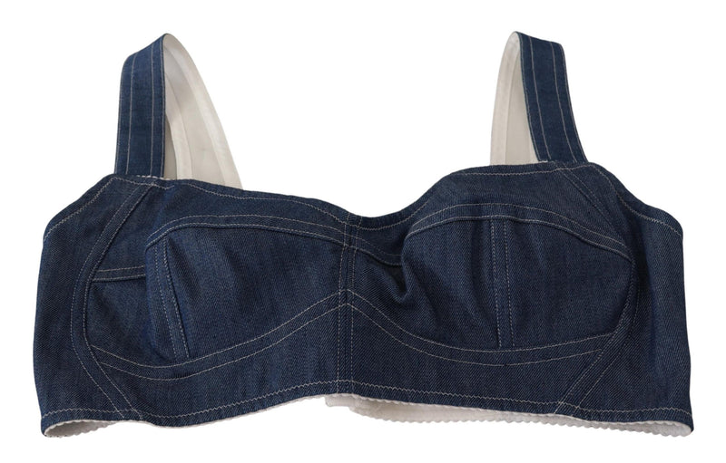 Blue Cotton Stretch Denim Crop Top