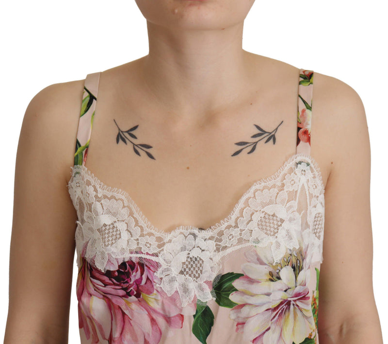 White Floral Print Lace Silk Camisole Lingerie Top