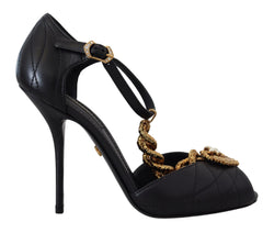 Black Leather Gold Devotion Heart Sandals Shoes