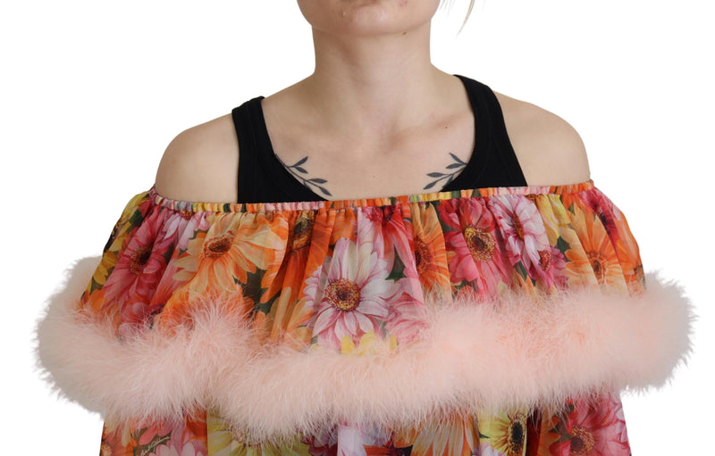 Multicolor Floral Fur Shearling Blouse Top