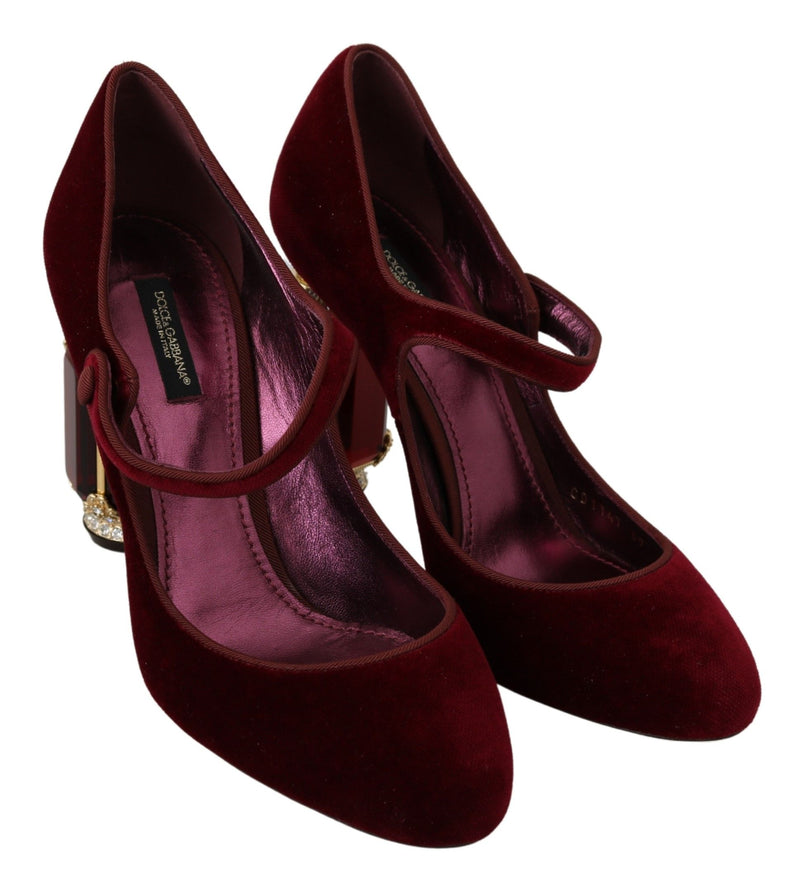 Red Velvet Gold Crystals Heels Mary Jane Shoes