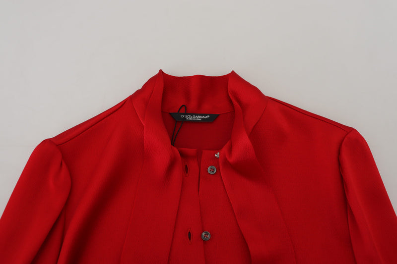 Red Ascot Collar Long Sleeves Blouse Top