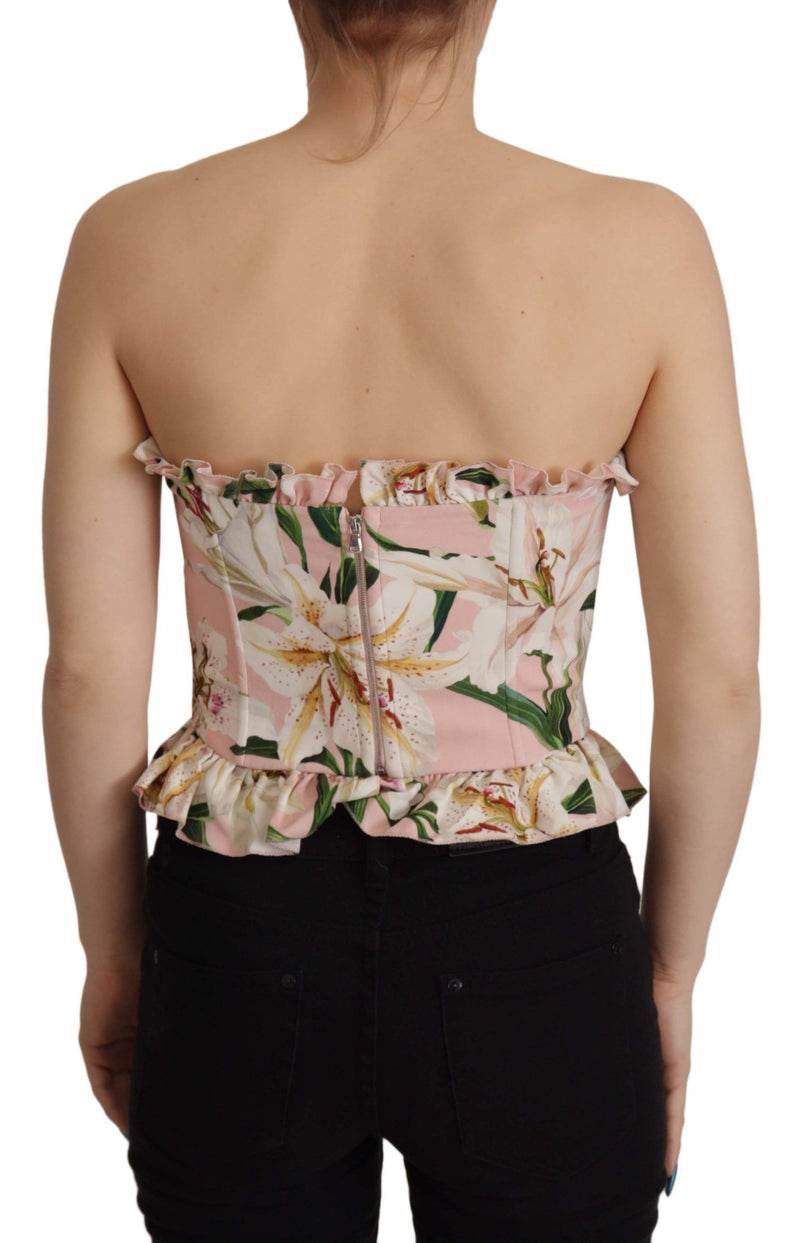 Pink Bustier Floral Appliques Blouse Top