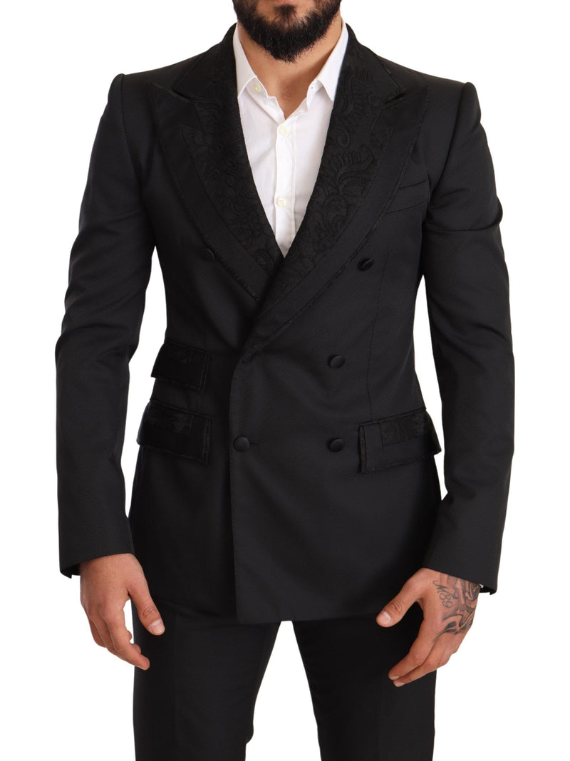 Black Brocade 2 Piece Set Polyester Suit