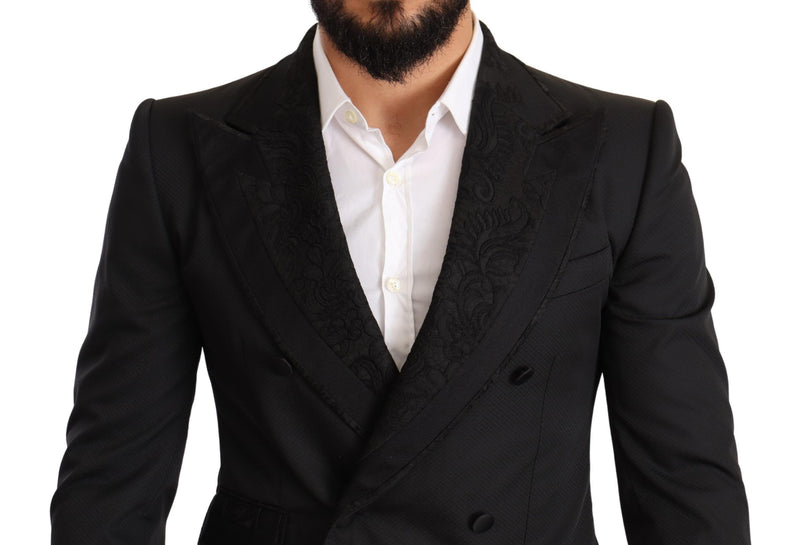 Black Brocade 2 Piece Set Polyester Suit