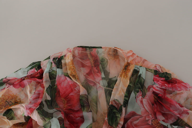 Multicolor Camelia Floral Print Silk Wrap BlouseI Top