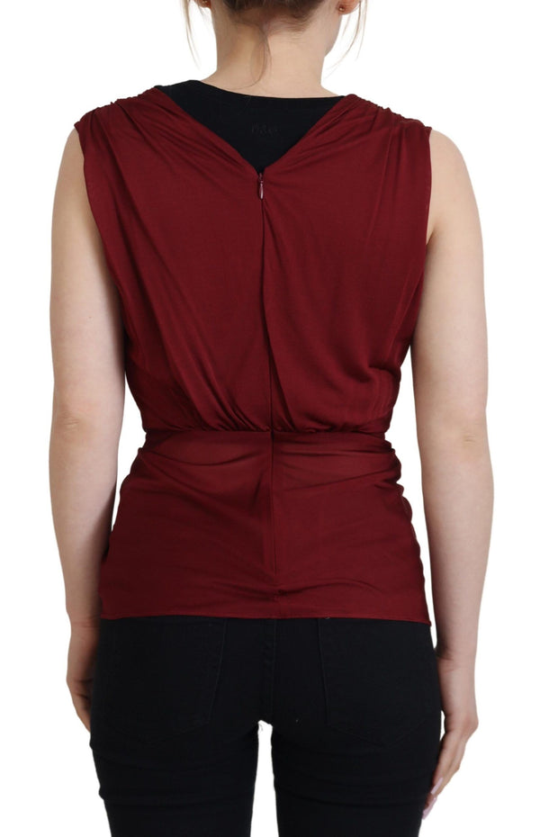 Bordeaux Silk Stretch Top Vest Blouse