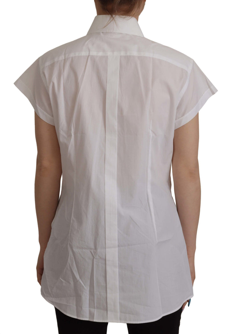 White Short Sleeve Tuxedo Formal Blouse Shirt