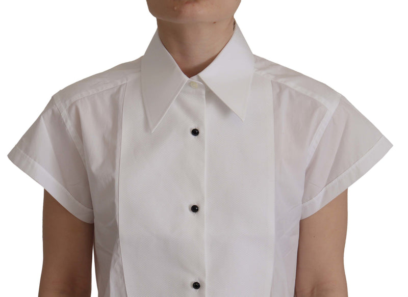 White Short Sleeve Tuxedo Formal Blouse Shirt