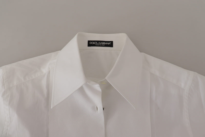 White Short Sleeve Tuxedo Formal Blouse Shirt