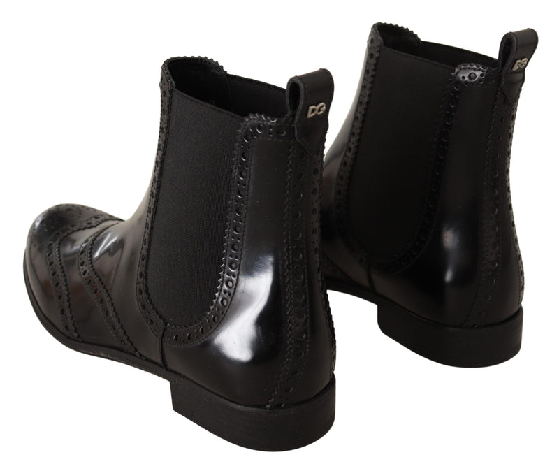 Black Leather Ankle High Flat Boots Shoes