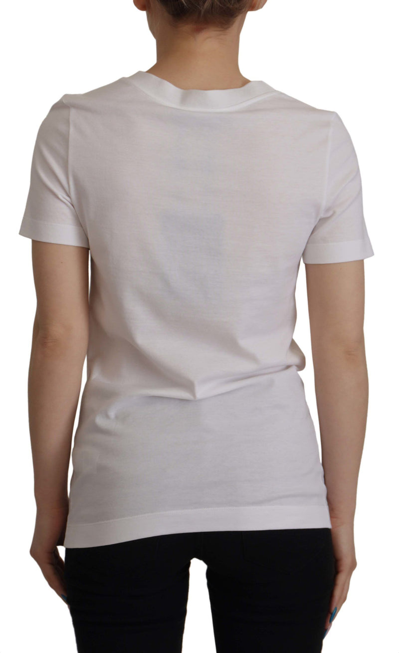 White Flower Embroidered Round Neck T-shirt