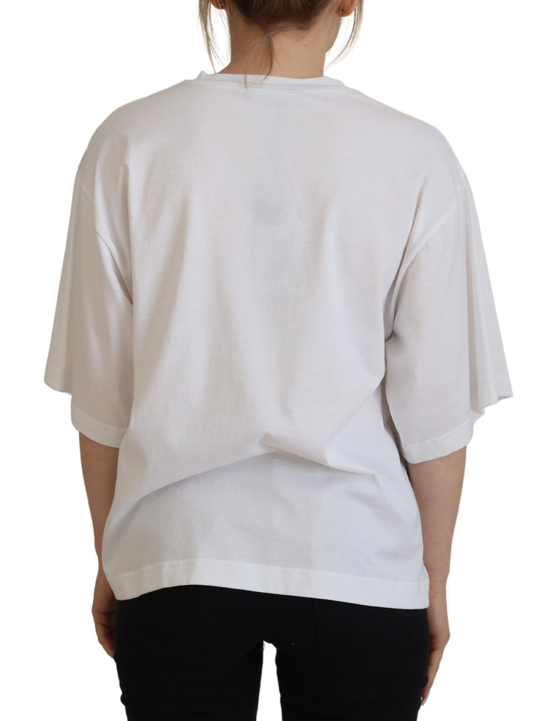 White 90's Fashion Round Neck Cotton T-shirt