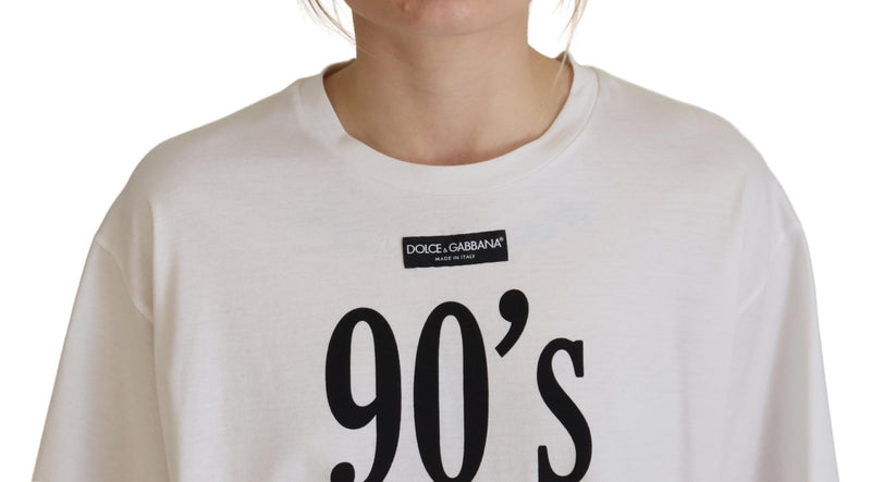 White 90's Fashion Round Neck Cotton T-shirt