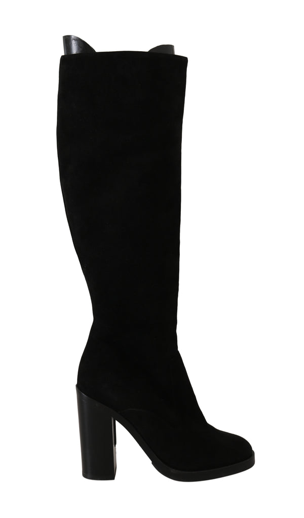 Black Suede Goatskin Knee High Boots