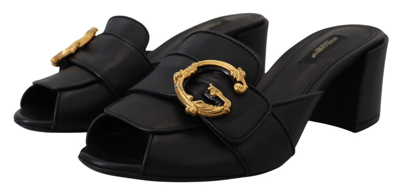 Black DG Gold Logo Slides Heels Sandals