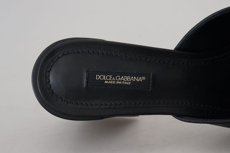 Black DG Gold Logo Slides Heels Sandals