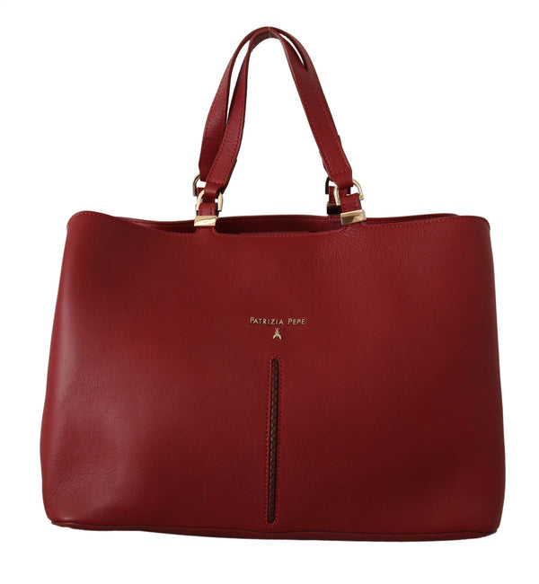 Red Leather Double Handle Strap Handbag Women Bag