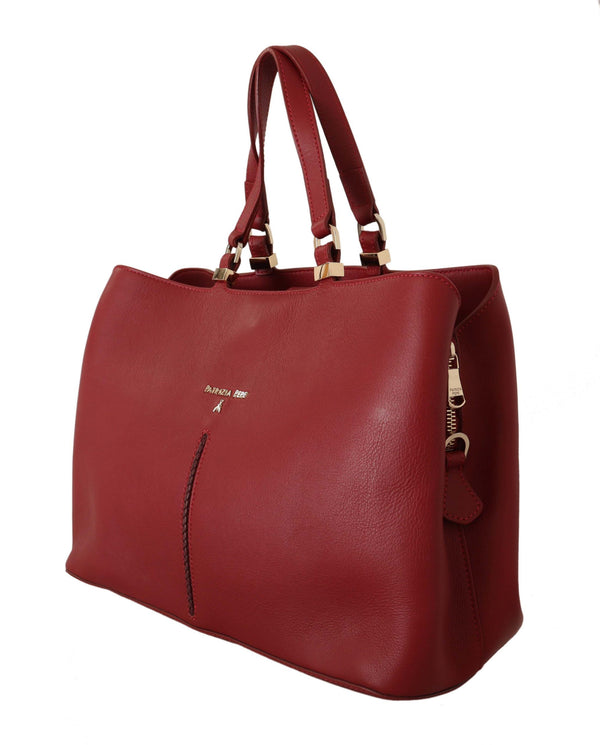 Red Leather Double Handle Strap Handbag Women Bag