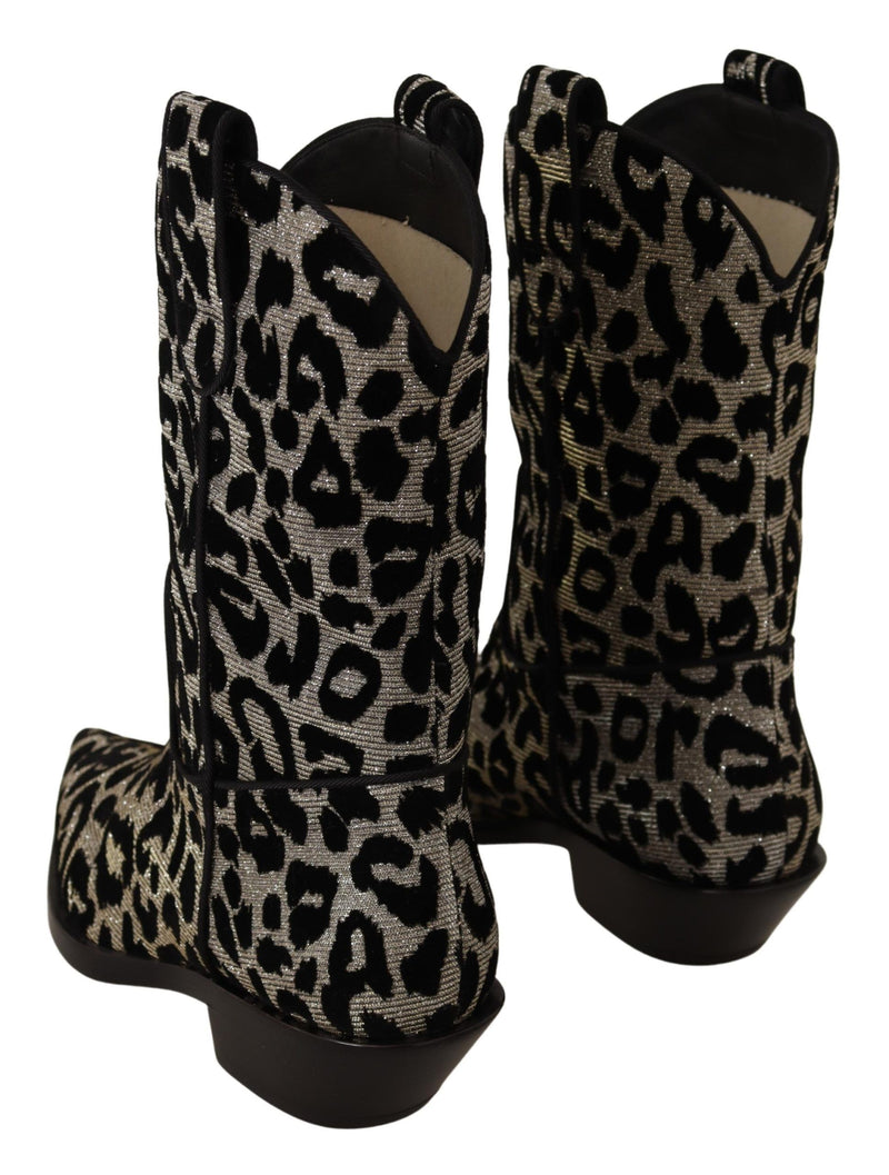 Gray Black Leopard Cowboy Boots Shoes