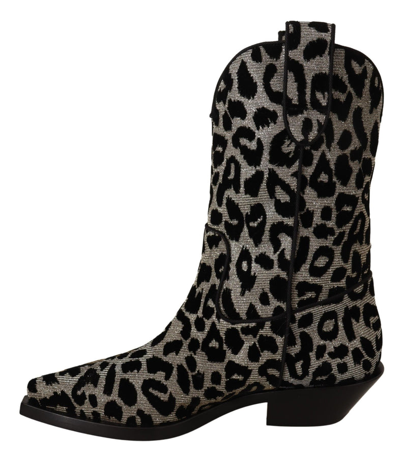 Gray Black Leopard Cowboy Boots Shoes