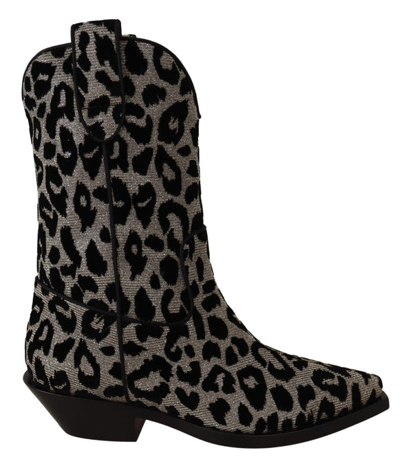 Gray Black Leopard Cowboy Boots Shoes