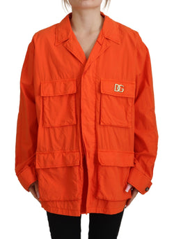 Orange Collared Windbreaker Cotton Jacket