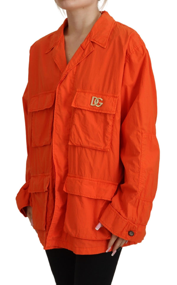 Orange Collared Windbreaker Cotton Jacket