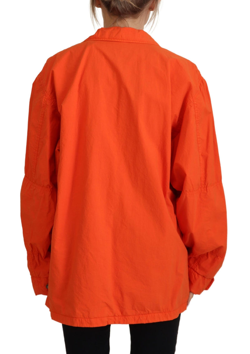 Orange Collared Windbreaker Cotton Jacket